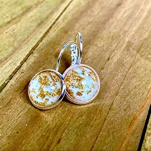 White Glittery Lever-Back Earrings Sterling Silver
